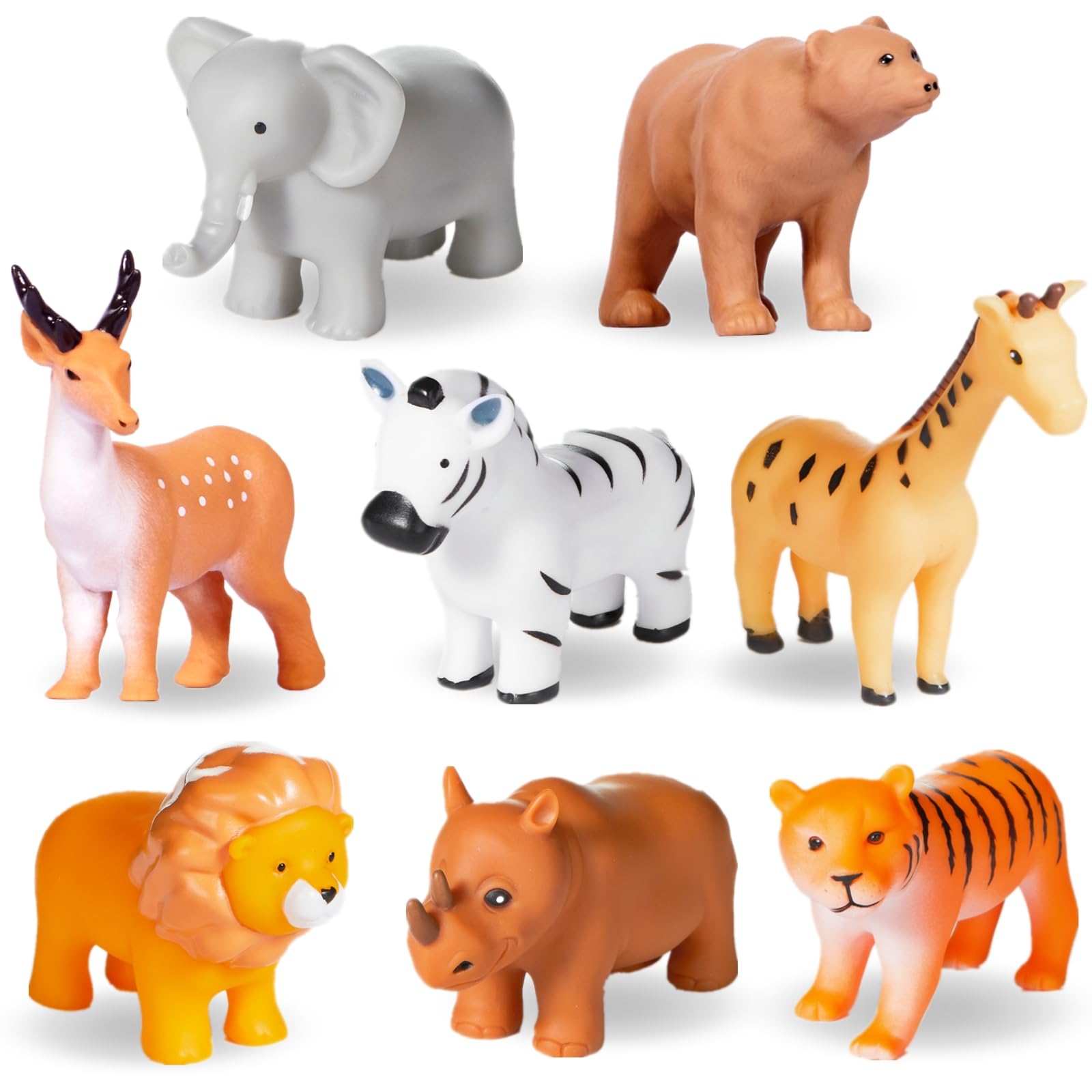 WQTHE 8-Piece No-Hole Wild Animal Baby Bath Toys with Mesh Bag