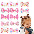 12-Piece Pink Ribbon Hair Bows & Elastic Hair Bands Set for Toddler Girls