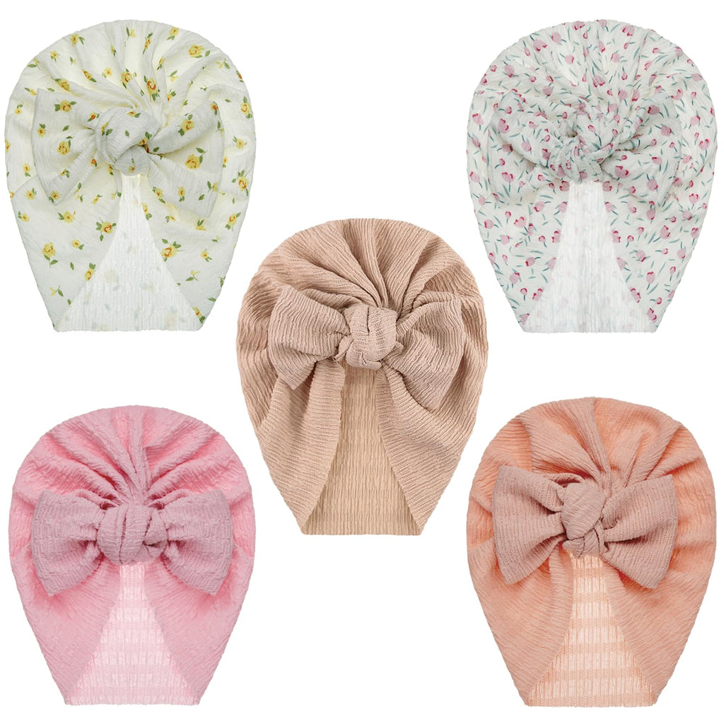 Soft Bow & Bunny Knot Newborn Baby Girl Turban Beanie Hat
