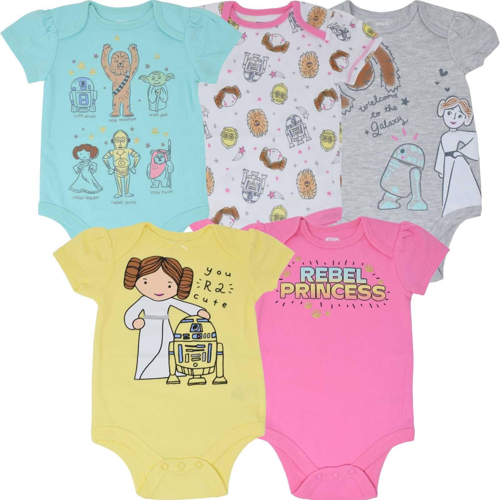 Star Wars 5-Pack Baby Girls Character Bodysuits (24 Months)