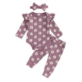 Floral Long-Sleeve Romper & Pants Baby Girl Fall Outfit Set (Daisy Purple, 3-6 Months)