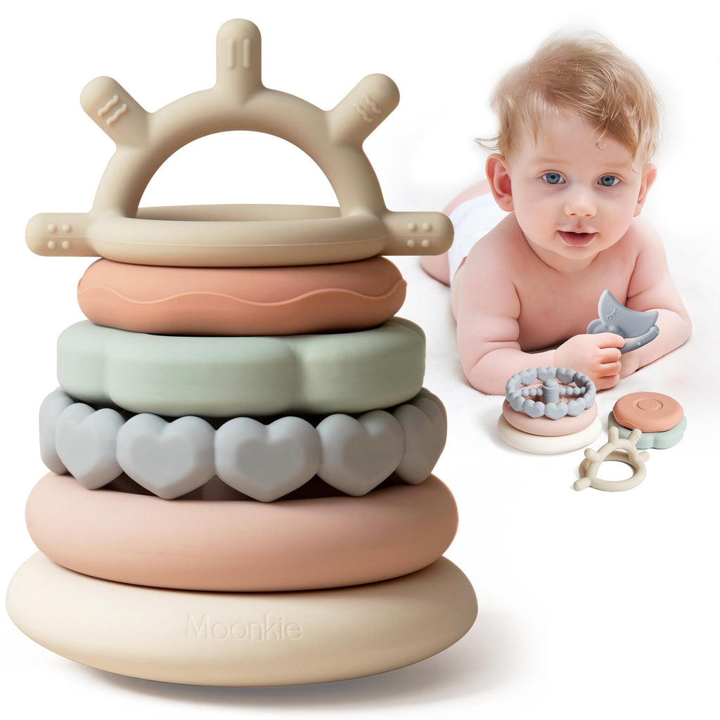 Moonkie 7-Piece Soft Silicone Stacking Ring & Teething Toy Set