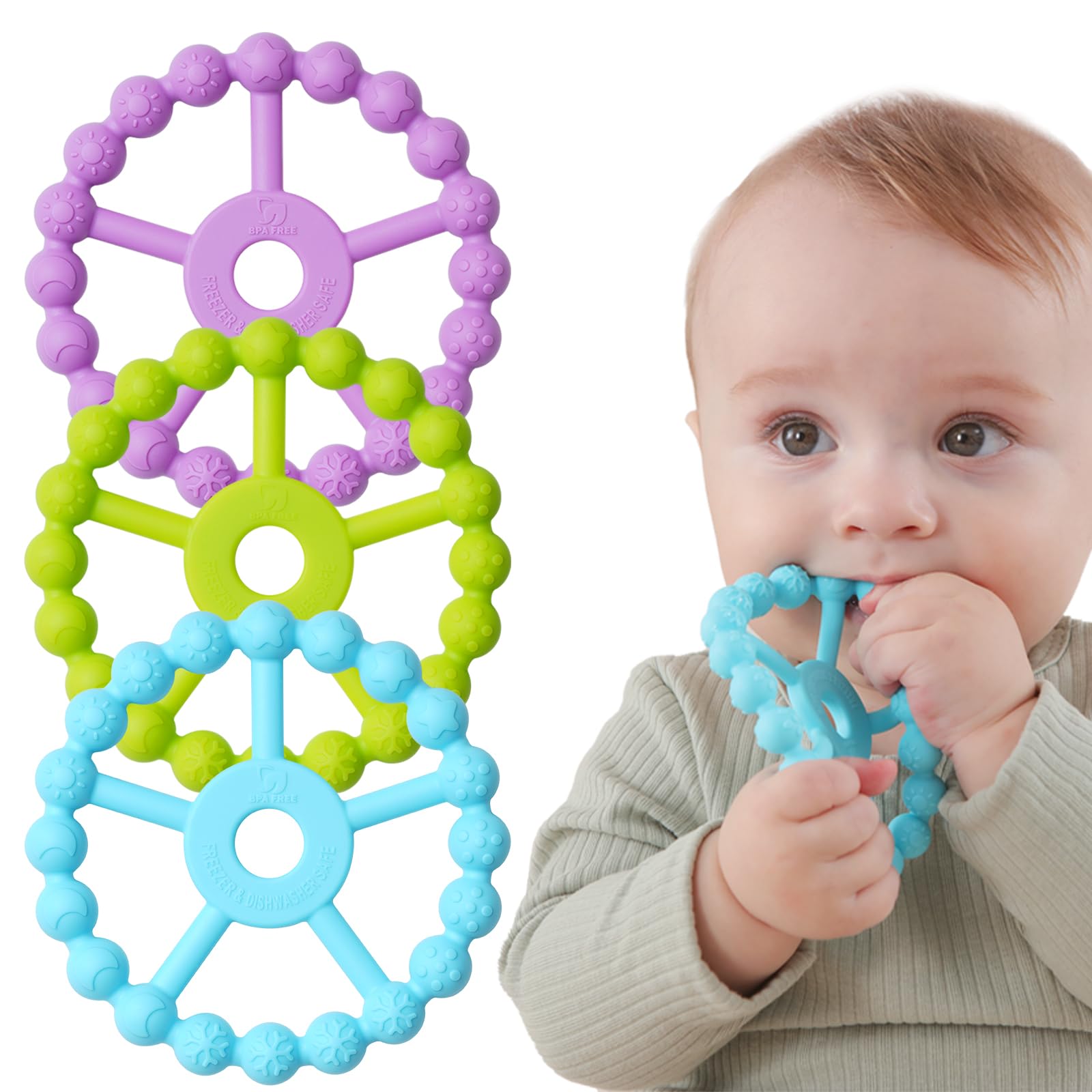 Seposeve 3-Pack Silicone Ring Baby Teething Toy Set