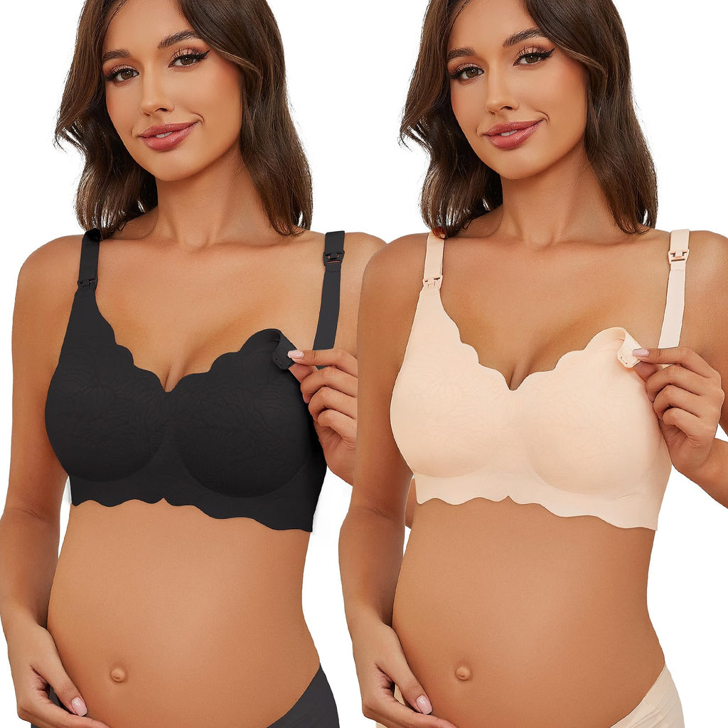 Gailife 2-Pack Floral Seamless Nursing Bralettes (Black/Beige)