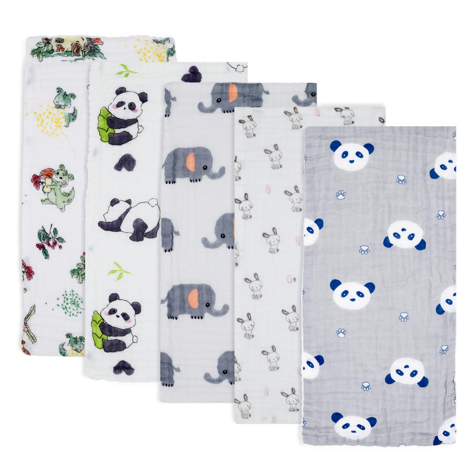 6-Layer Cotton Muslin Baby Burp Cloths (5-Pack) - Panda