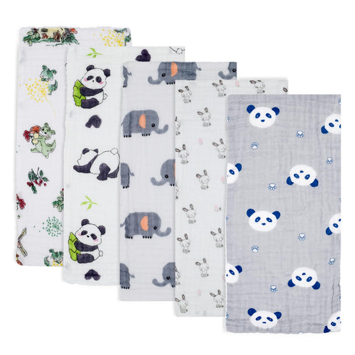 6-Layer Cotton Muslin Baby Burp Cloths (5-Pack) - Panda