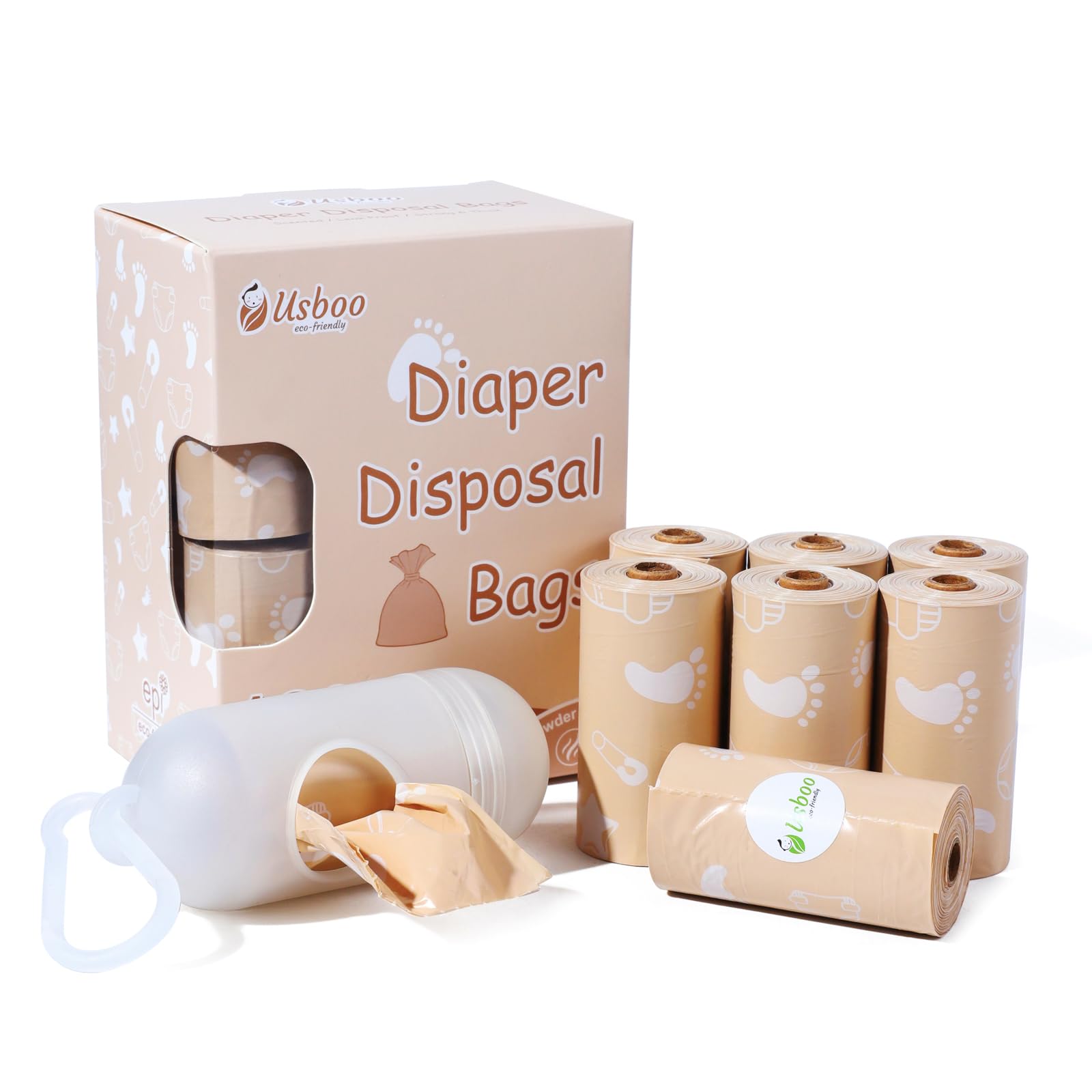 Biodegradable Disposable Baby Diaper Waste Bags with Dispenser (120 Count)