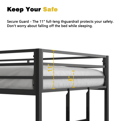 Sturdy Low Profile Twin-Over-Twin Metal Bunk Bed with Ladder (Black)