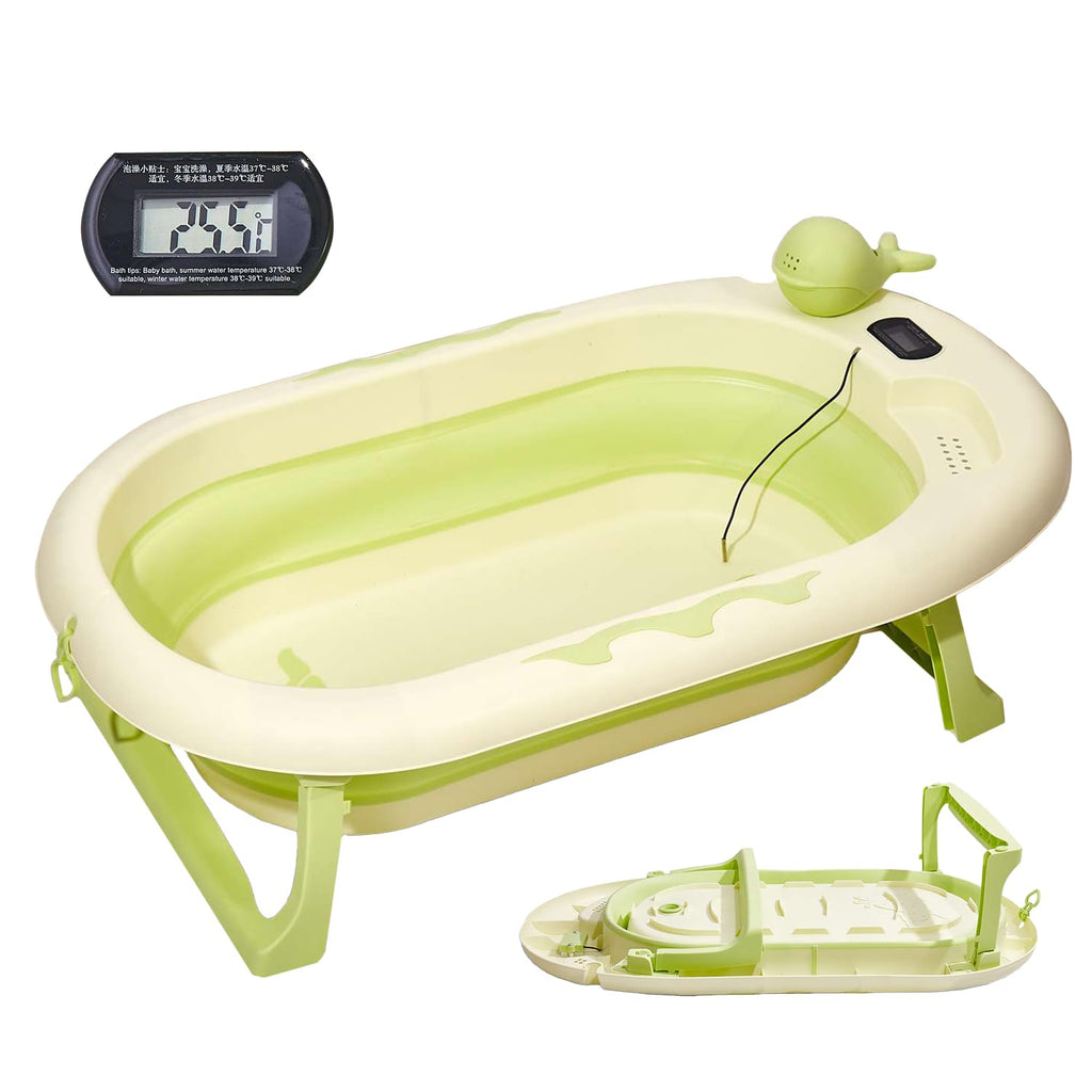 TINY TOTZ Portable Collapsible Baby Bathtub with Thermometer - Green