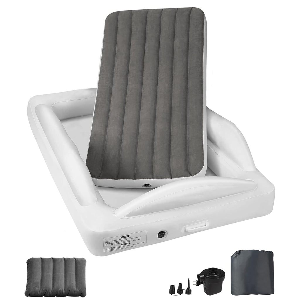 Portable Inflatable Toddler Travel Air Bed with Electric Pump & Safety Bumpers (Gray)