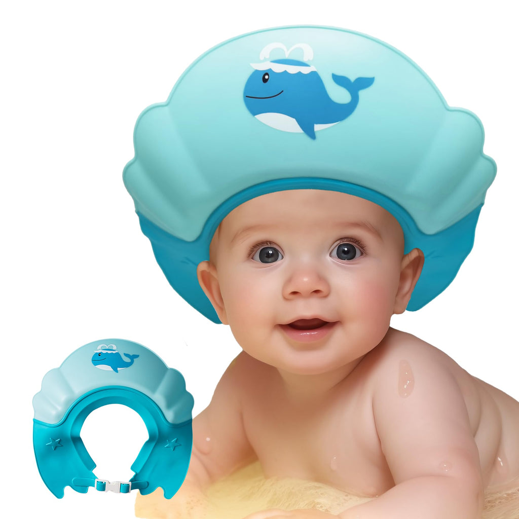 Cute Whale Baby Shower Cap and Eye Protector - Blue