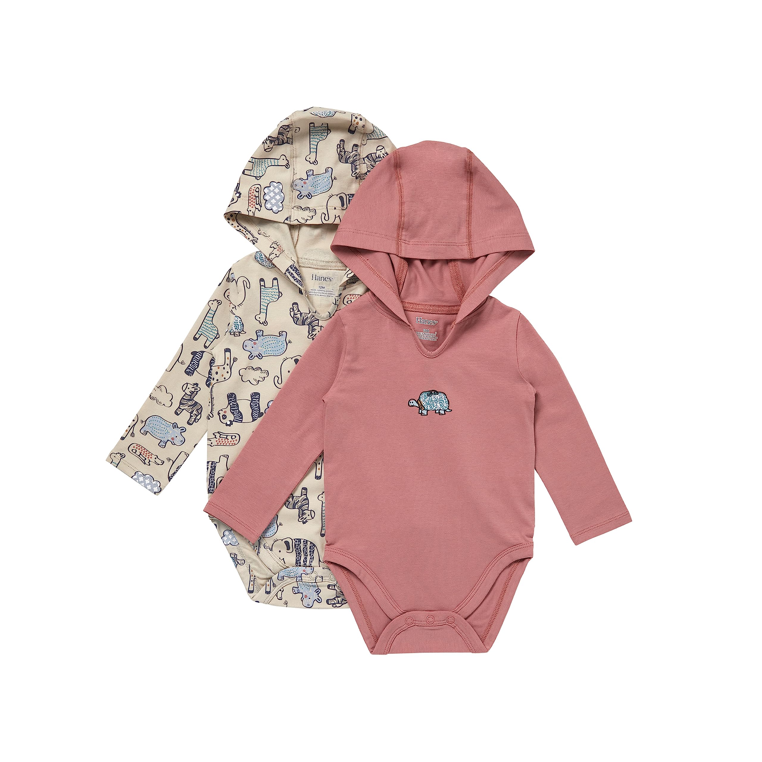 Hanes Pure Comfort Long-Sleeve Hoodie Baby Bodysuits (3-Pack)