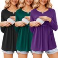 Ekouaer 3-Pack Long-Sleeve Double-Layer Nursing Tops