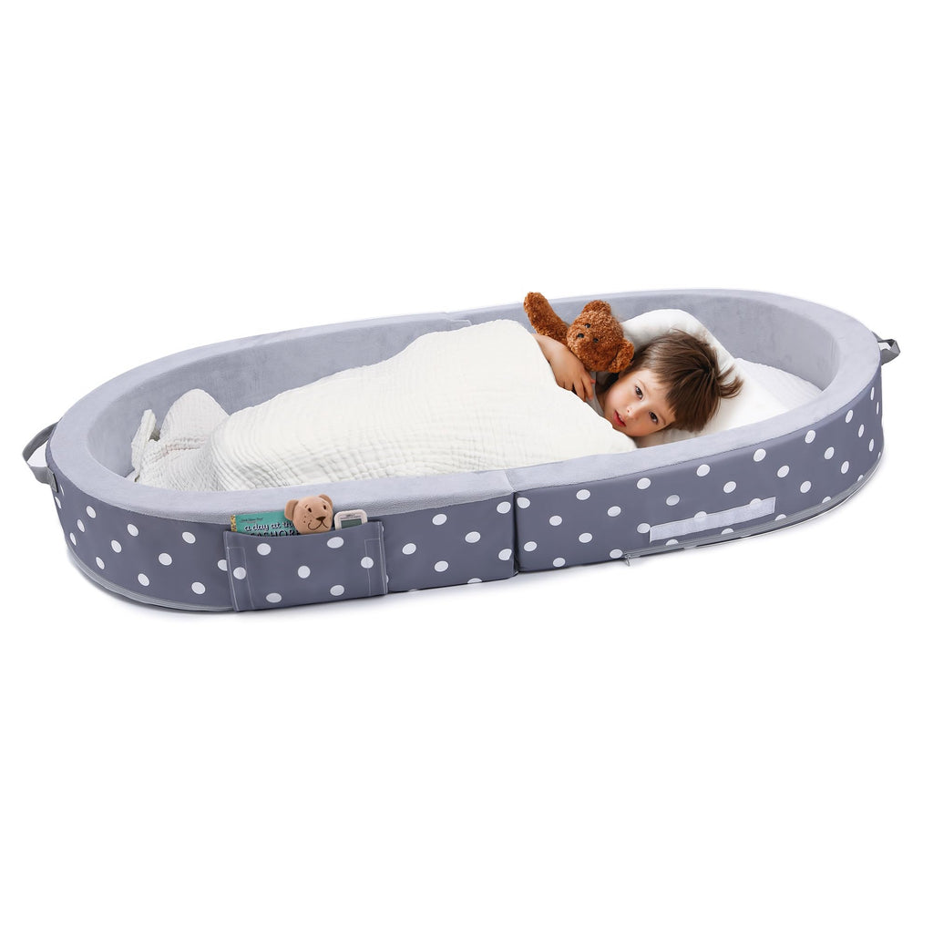 Portable Foldable Toddler Floor Bed with Bumper Sides for Travel