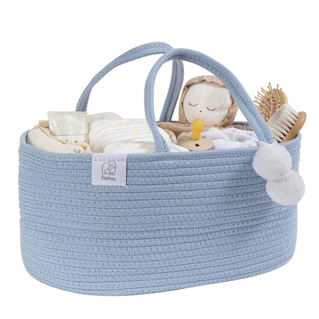Fephas Portable Cotton Rope Baby Diaper Caddy Organizer (Misty Blue)