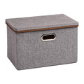 UUJOLY Large Foldable Fabric Storage Box with Lid & Handles (Grey)