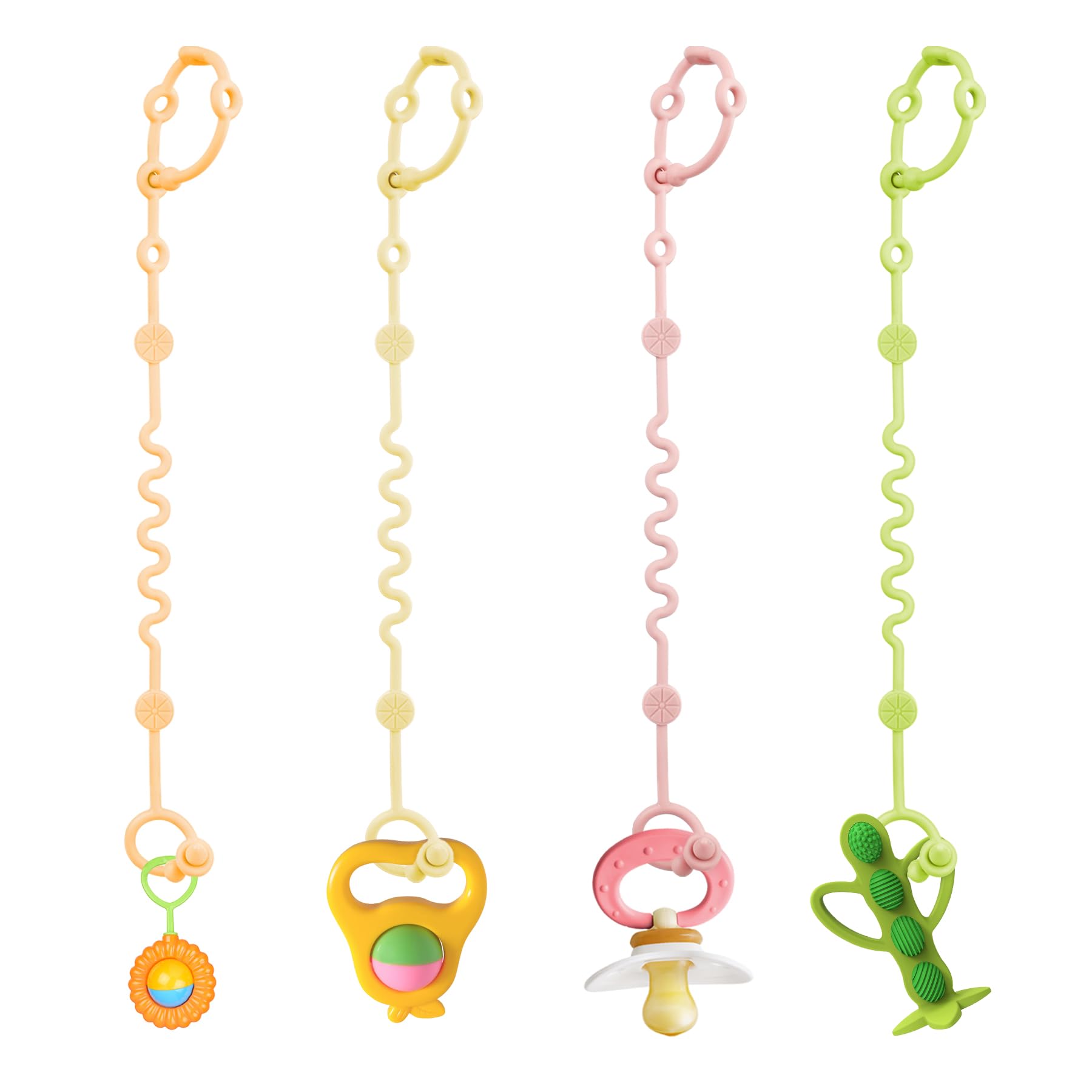 Adjustable Silicone Toy Straps & Pacifier Holder 4-Pack (Macaron)