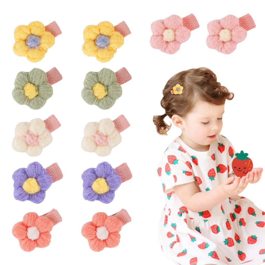 12-Piece Cute Plush Flower Baby Girl Hair Clips & Hairpins Set