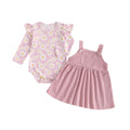 Ruffle Floral Ribbed Romper & Suspender Skirt Baby Girl Fall Outfit Set (Pink, 6-9 Months)