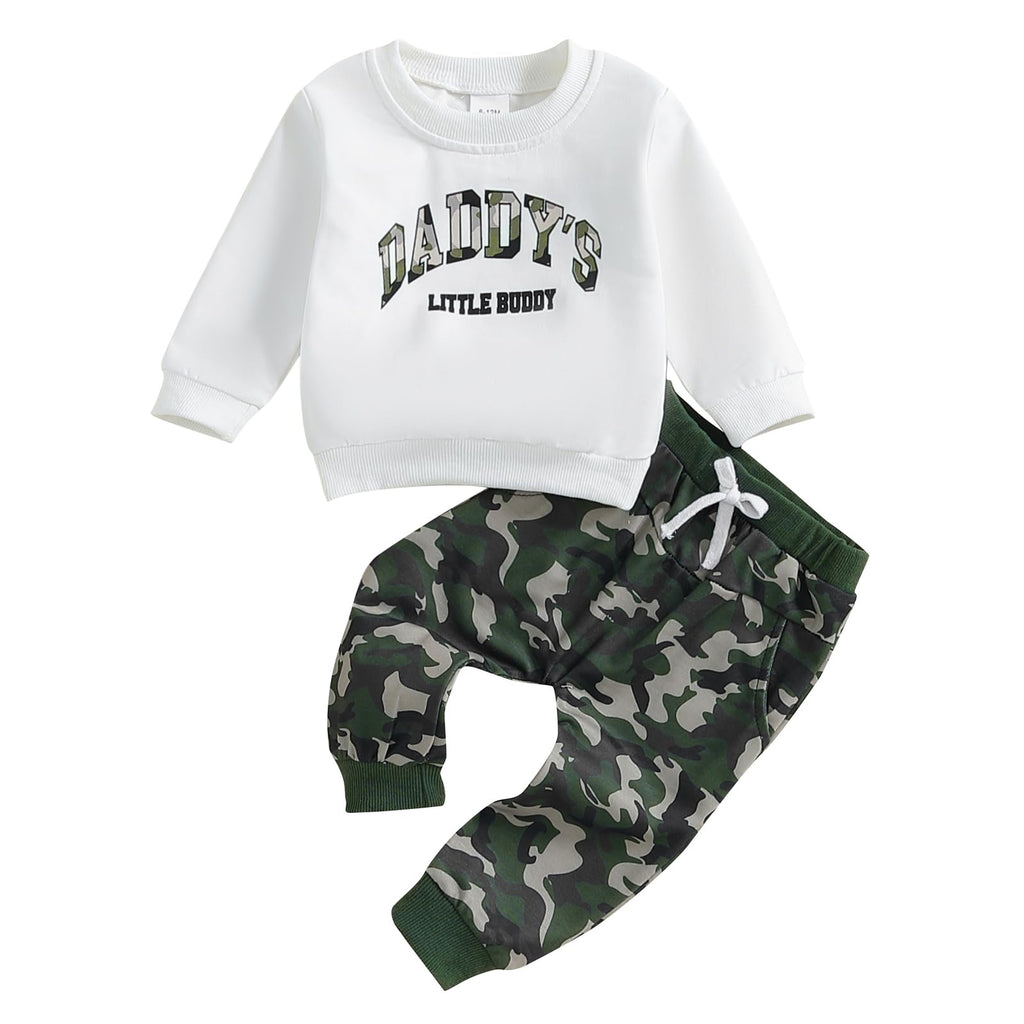 Long-Sleeve Letter Print Sweatshirt & Pants Baby Boy Fall Outfit Set (White, 12-18 Months)