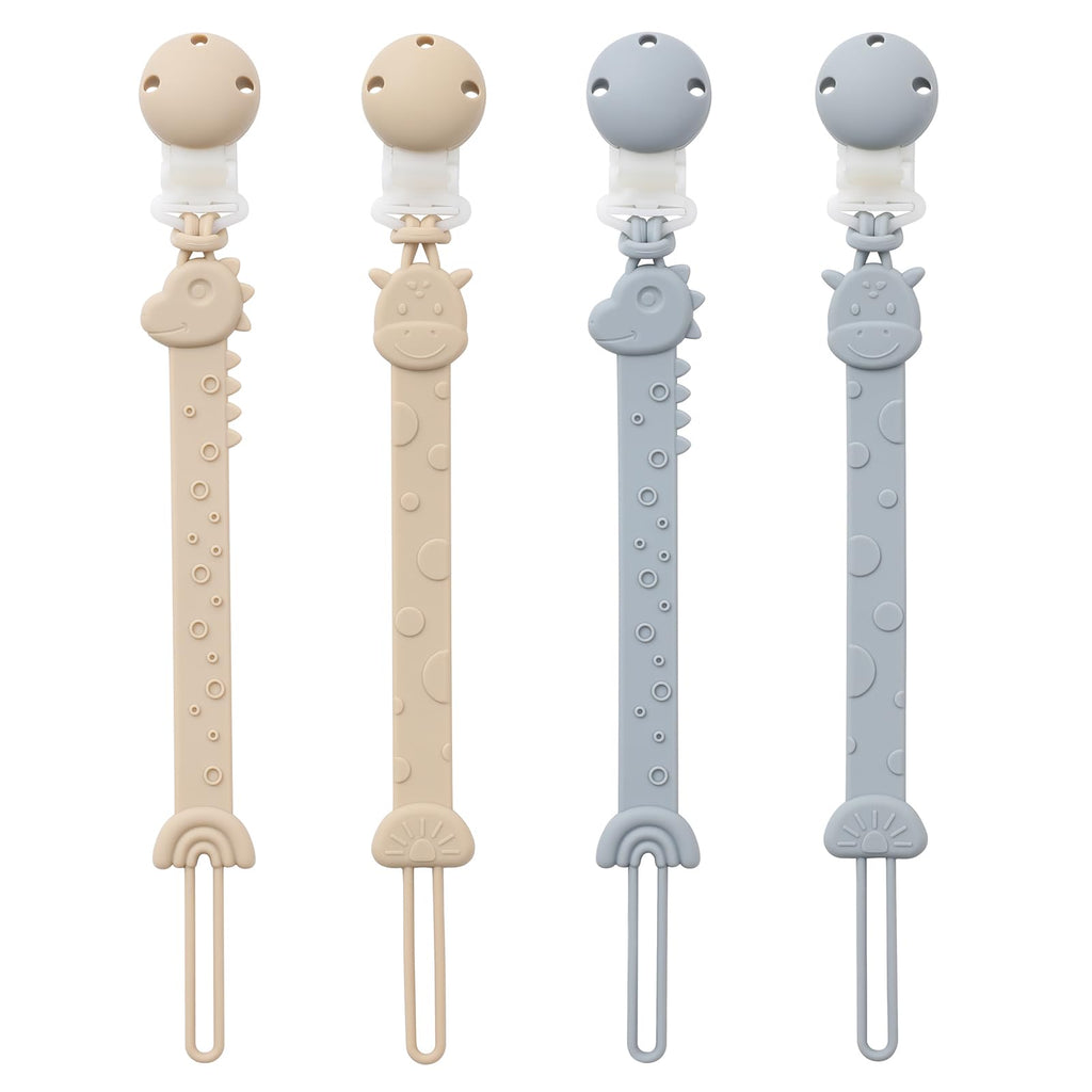 YIVEKO 4-Pack Animal Design Silicone Pacifier Clips (Rainbow Ivory & Baby Blue)