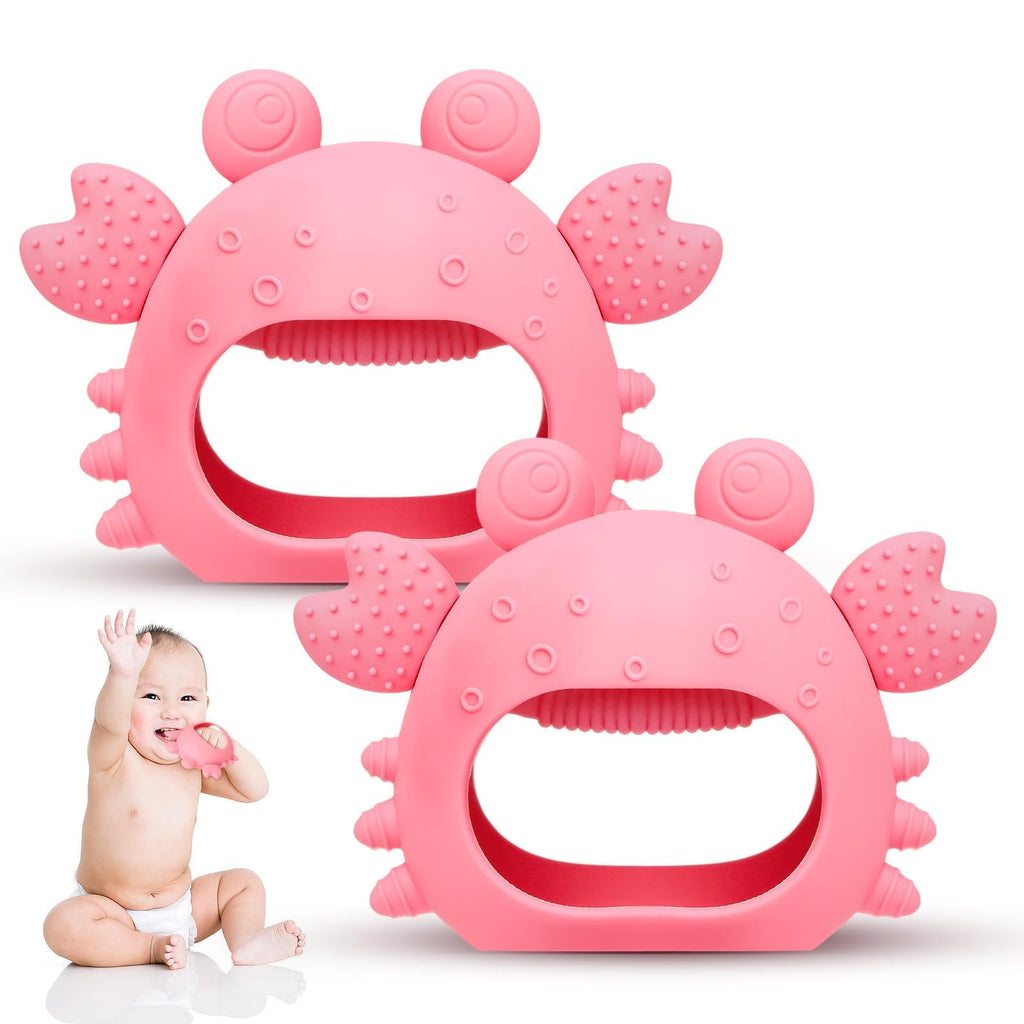 Anboor 2-Pack Anti-Dropping Crab Silicone Baby Teething Toy (Pink)