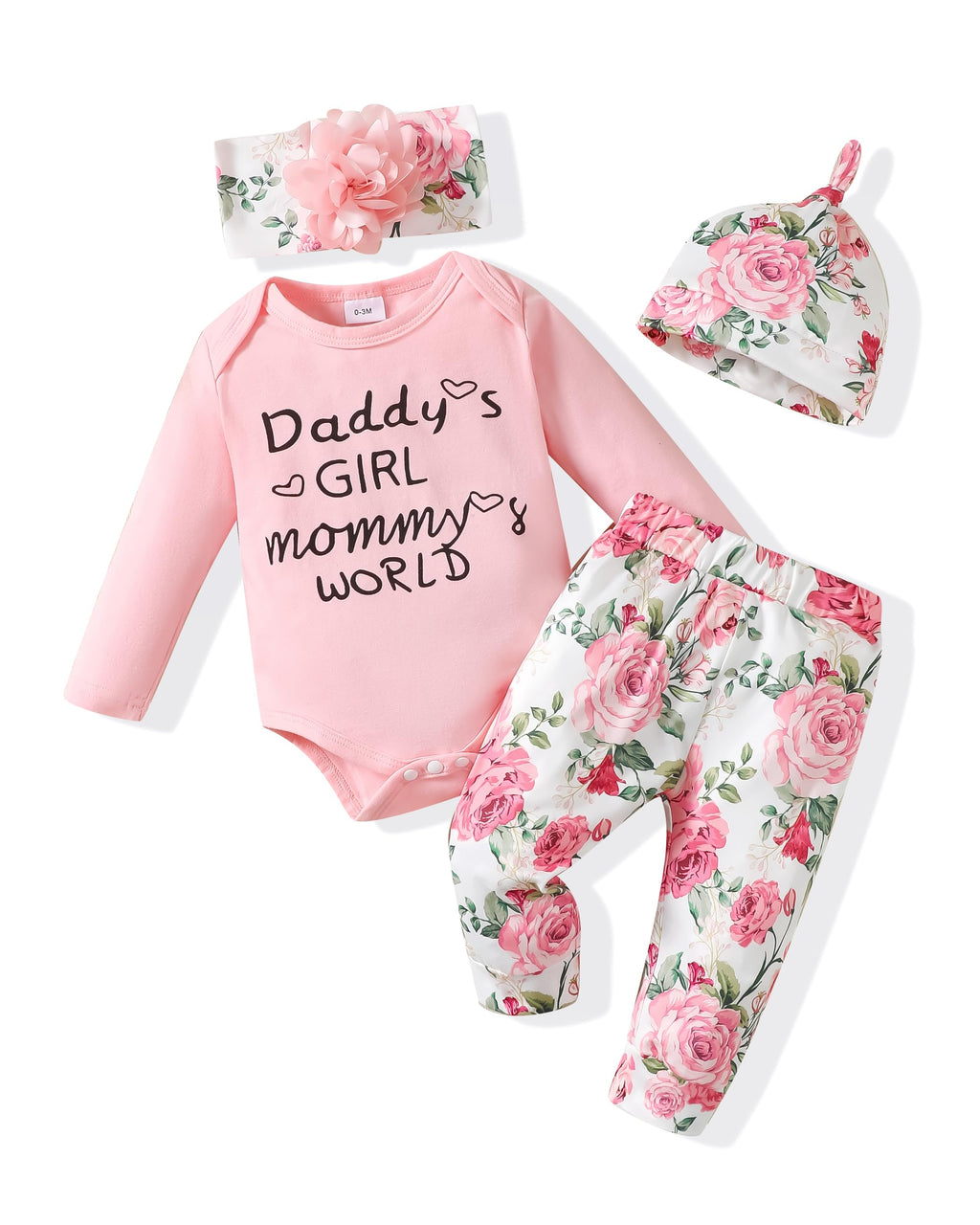 Long-Sleeve Top & Floral Pants Baby Girl Outfit Set (Pink Floral, 3-6 Months)