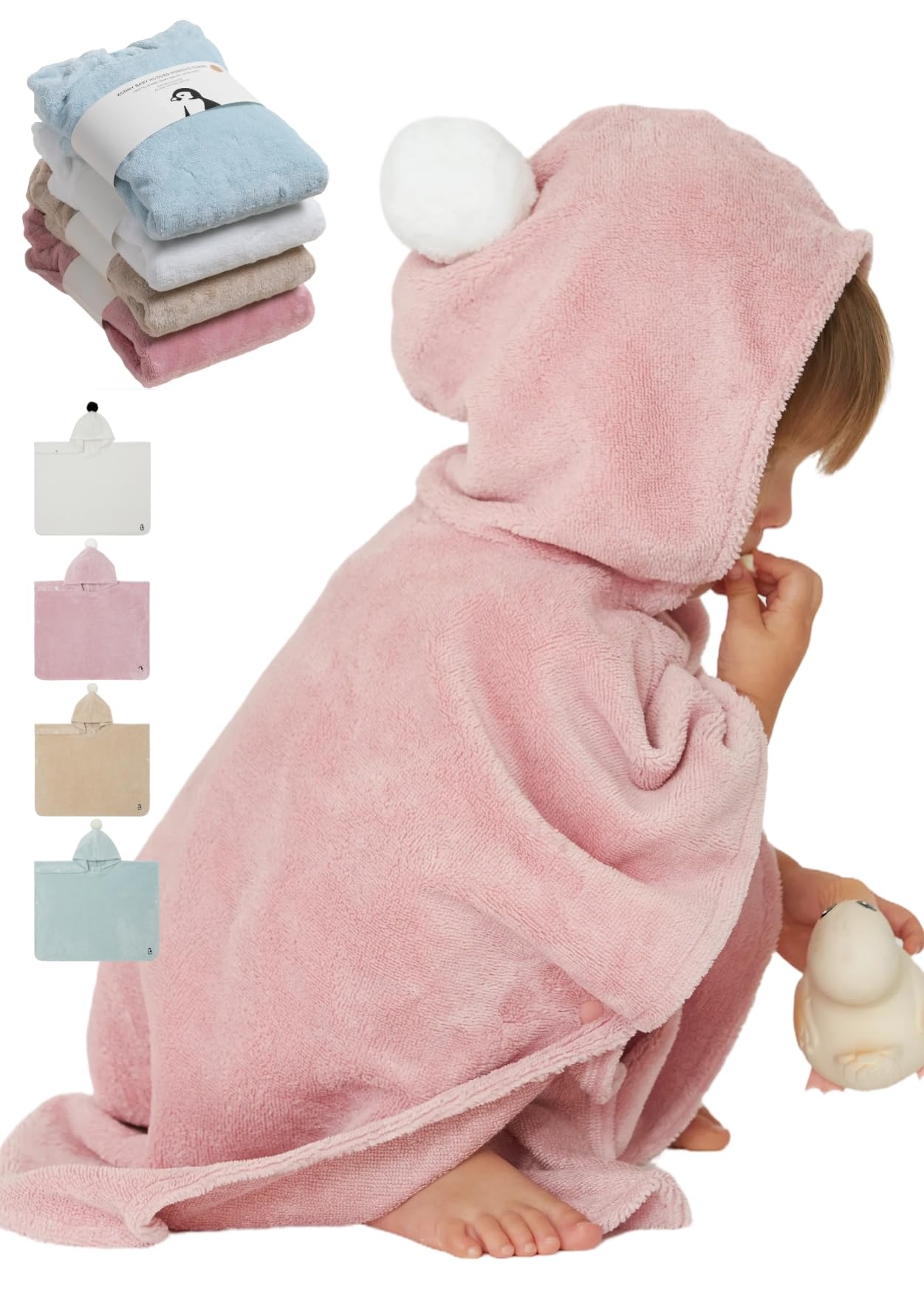 Ultra Soft Bamboo Cotton Hooded Baby Poncho Towel - Pink (Medium)