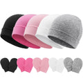 AQOKKA Cotton Baby Beanie Hat & Anti-Scratch Mittens Set (0-6 Months)