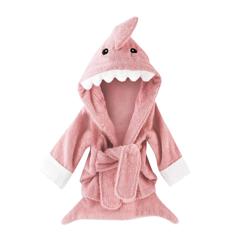 Pink Shark Hooded Terry Cotton Baby Bath Towel and Robe