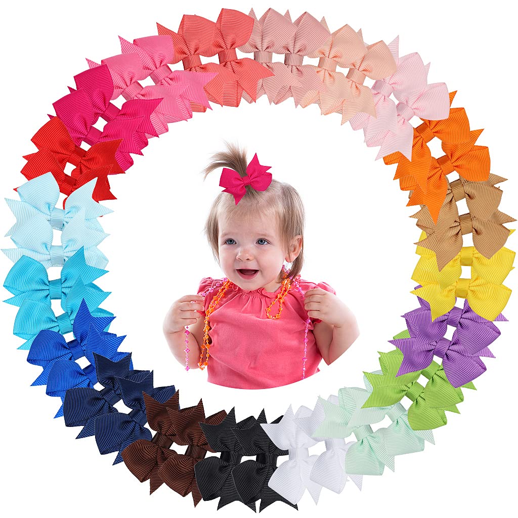 40-Piece 2-Inch Grosgrain Ribbon Mini Hair Bow Clips Set (20 Colors)