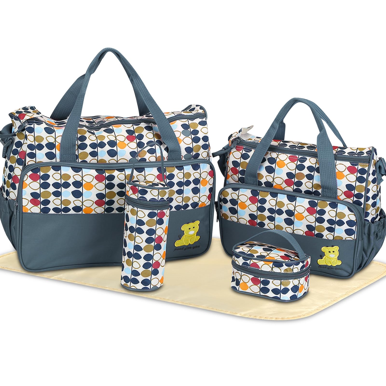 5-Piece Multifunctional Travel Baby Diaper Tote Bag Set (Gray)