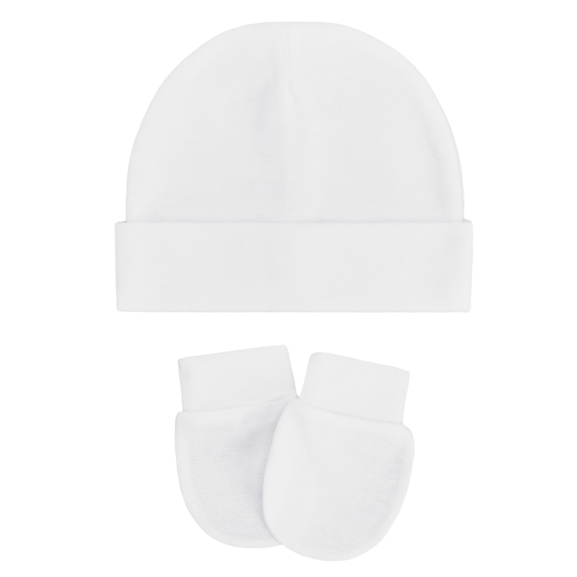 Zando Soft Cotton Newborn Baby Beanie Hat & Mitten Set (White, 0-3 Months)