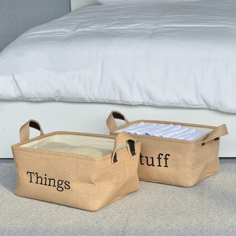 Thick Jute Storage Box, Foldable Cotton Linen Organizer