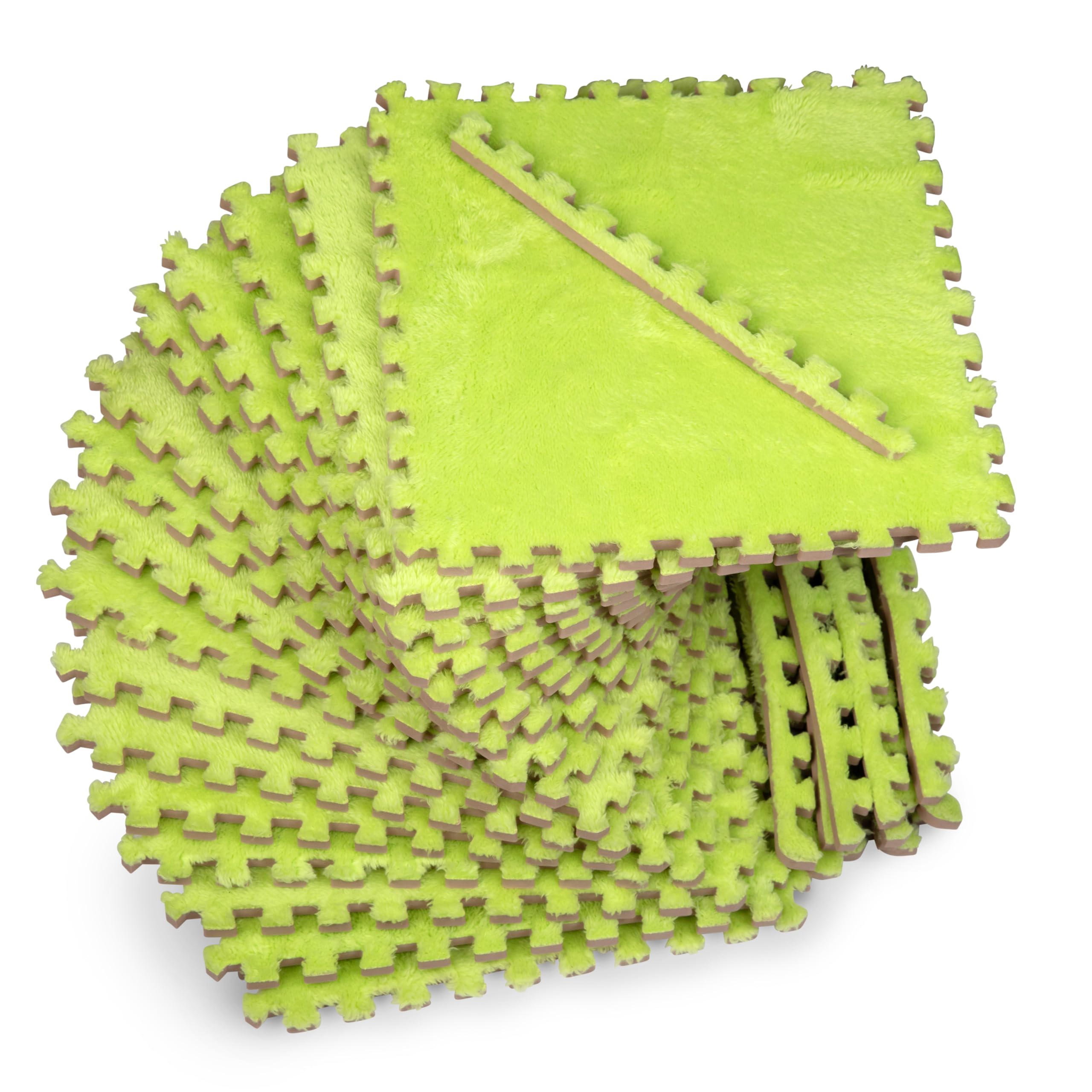 16-Piece Interlocking Plush Foam Carpet Tiles Play Mat (49"x49", Green)