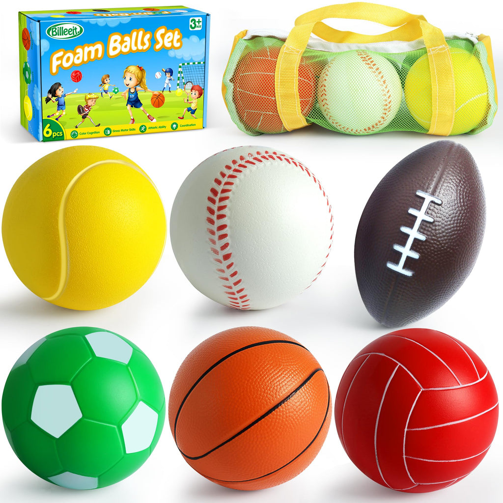 Billeeit 6-Piece Mini Foam Sports Ball Set with Bag