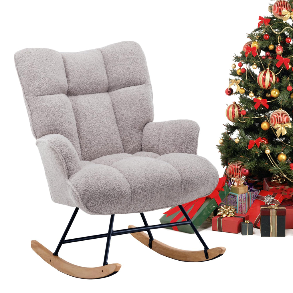 Comfy Teddy Upholstered Nursery Glider Rocking Chair with High Back (Gray)