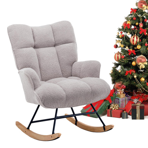 Comfy Teddy Upholstered Nursery Glider Rocking Chair with High Back (Gray)